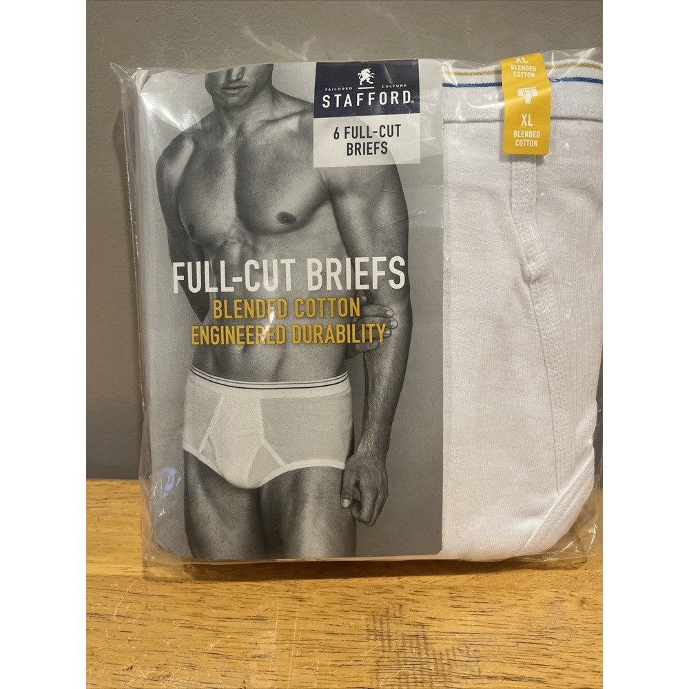 Stafford Mens Full Cut Briefs Underwear Size XL White 100% Cotton 6-Pack New